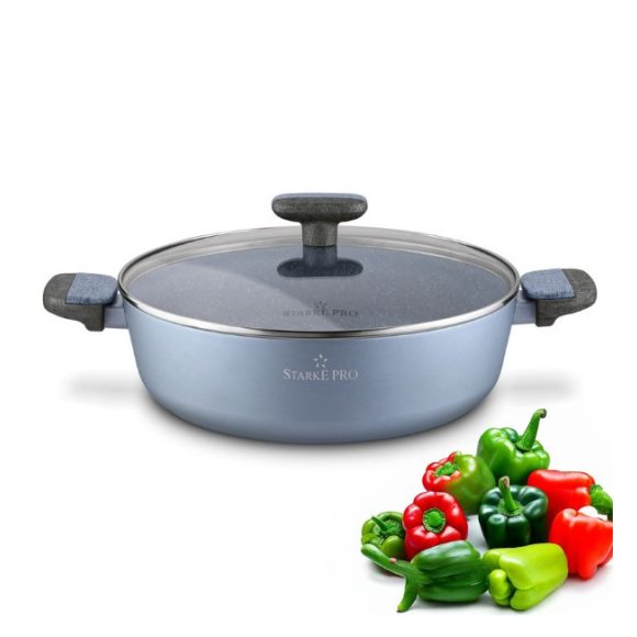 STARKE PRO DOUBLE Patelnia 28 cm z pokrywką / dwa uchwyty / non-stick / indukcja
