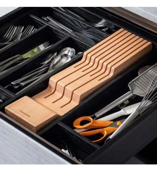 FISKARS EDGE Komplet 7 noży kuchennych + drewniany blok do szuflady 