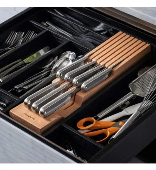 FISKARS EDGE Komplet 7 noży kuchennych + drewniany blok do szuflady 