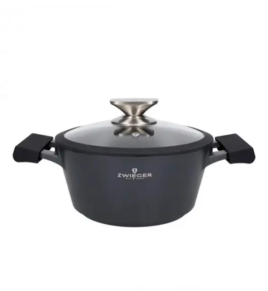 ZWIEGER BLACK STONE Zestaw garnków z pokrywkami 20, 24, 28 cm + Brytfanna 32 cm / GREBLON C3 GRANITE non-stick