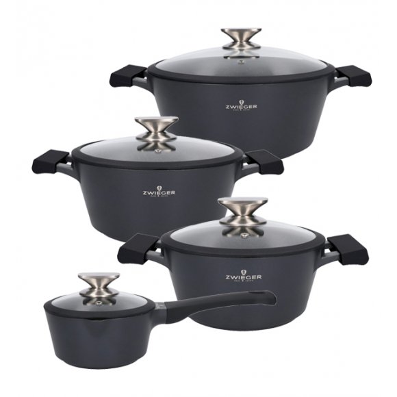ZWIEGER BLACK STONE Zestaw garnków z pokrywkami 20, 24, 28 cm + Rondel 16 cm + Patelnie 20, 24, 28 cm + Brytfanna 33 cm
