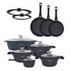 ZWIEGER BLACK STONE Zestaw garnków z pokrywkami 20, 24, 28 cm + Rondel 16 cm + Patelnie 20, 24, 28 cm + Brytfanna 32 cm + Pokrywki silikonowe TADAR