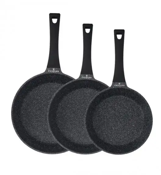 ZWIEGER BLACK STONE Zestaw garnków z pokrywkami 20, 24, 28 cm + Rondel 16 cm + Patelnie 20, 24, 28 cm + Brytfanna 32 cm + Pokrywki silikonowe TADAR