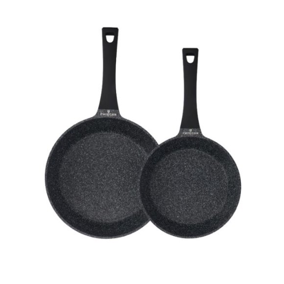 ZWIEGER BLACK STONE Zestaw garnków z pokrywkami 20, 24, 28 cm + Patelnie 20, 28 cm + Brytfanna 40 cm + Pokrywki silikonowe TADAR