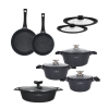 ZWIEGER BLACK STONE Zestaw garnków z pokrywkami 20, 24, 28 cm + Patelnie 20, 28 cm + Brytfanna 40 cm + Pokrywki silikonowe TADAR
