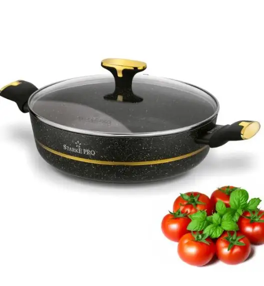 STARKE PRO GOLDEN MARBLE Patelnia 28 cm z pokrywką / dwa uchwyty / non-stick / indukcja