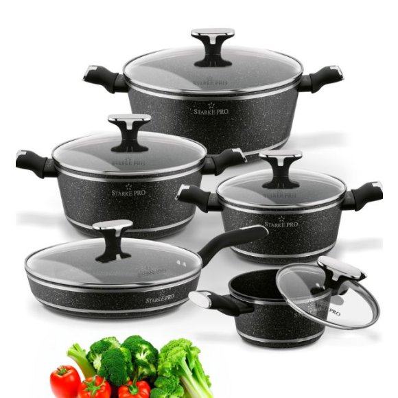 STARKE PRO CELEBRITY MARBLE Zestaw garnków 10 el z pokrywkami / non-stick / indukcja