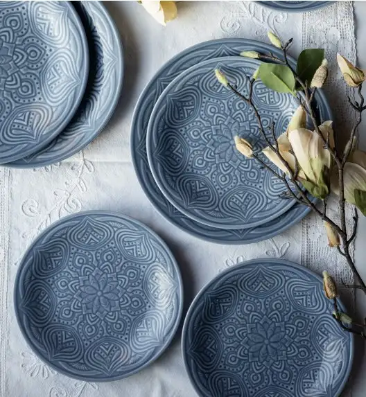 LUBIANA ORIENTAL | K9 SZARO - NIEBIESKI | 12 SZT. Talerz obiadowy 25 cm | porcelana luz 