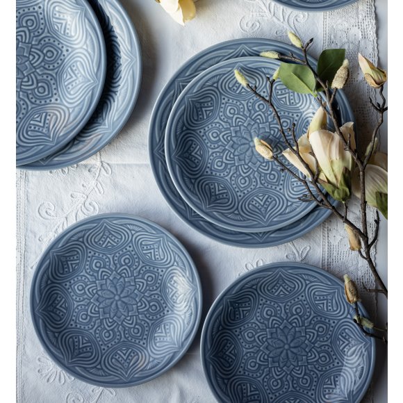 LUBIANA ORIENTAL | K9 SZARO - NIEBIESKI | 12 SZT. Talerz obiadowy 25 cm | porcelana luz 
