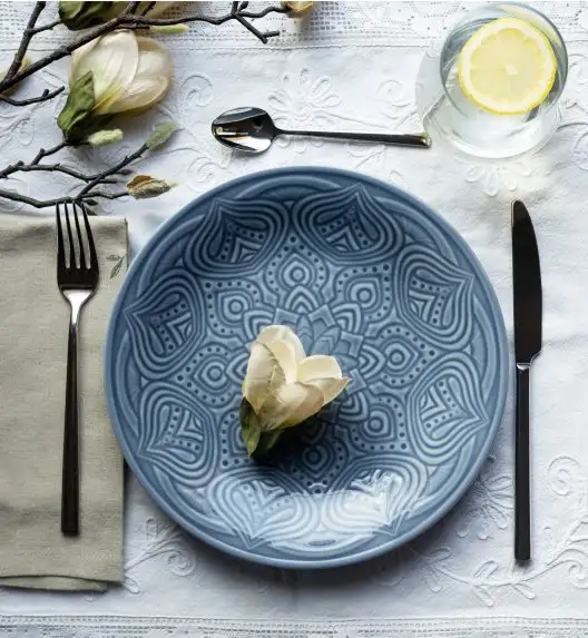 LUBIANA ORIENTAL | K9 SZARO - NIEBIESKI | 18 SZT. Talerz obiadowy 25 cm | porcelana luz 