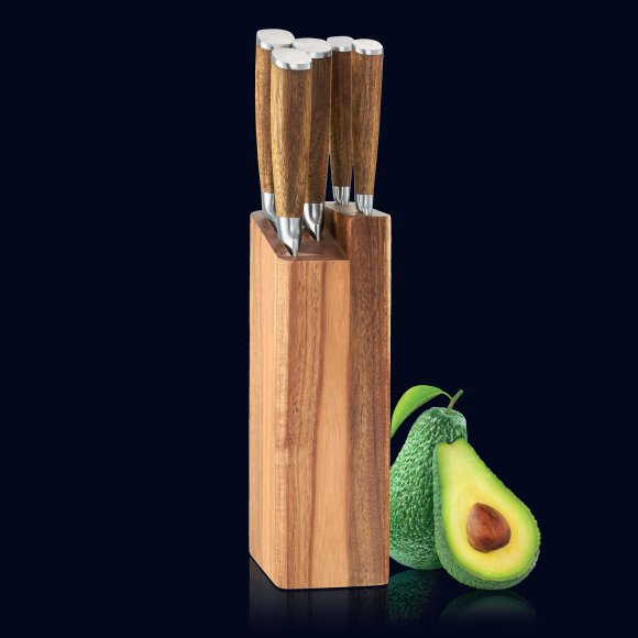 AMBITION PARMA Komplet noży w bloku drewnianym 6 elementów / drewniana rękojeść