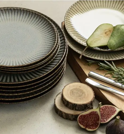 WYPRZEDAŻ! LUBIANA STONEWARE CERAMIKA / METEOR DESERT / Komplet 8 talerzy dla 4 osób / porcelana