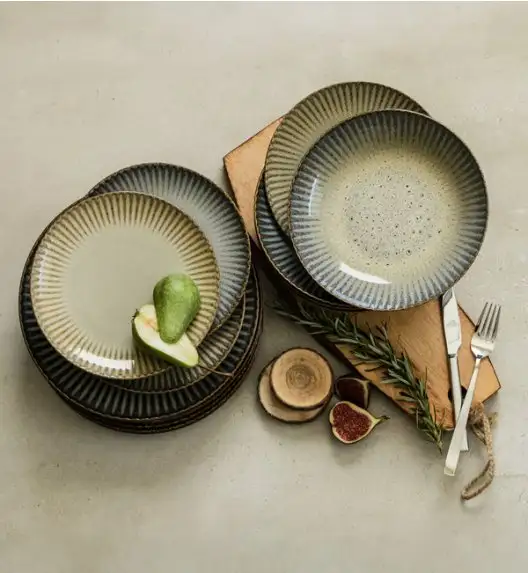 WYPRZEDAŻ! LUBIANA STONEWARE CERAMIKA / METEOR DESERT / Komplet 8 talerzy dla 4 osób / porcelana