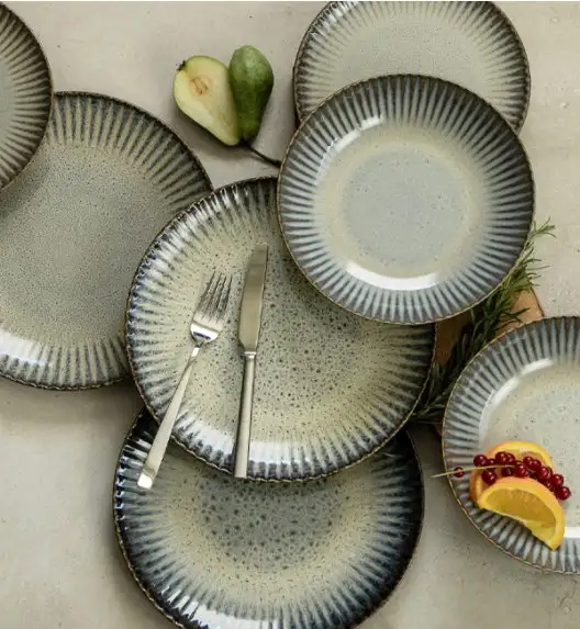 WYPRZEDAŻ! LUBIANA STONEWARE CERAMIKA / METEOR DESERT / Komplet 8 talerzy dla 4 osób / porcelana