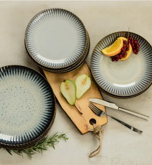 WYPRZEDAŻ! LUBIANA STONEWARE CERAMIKA / METEOR DESERT / Komplet 8 talerzy dla 4 osób / porcelana