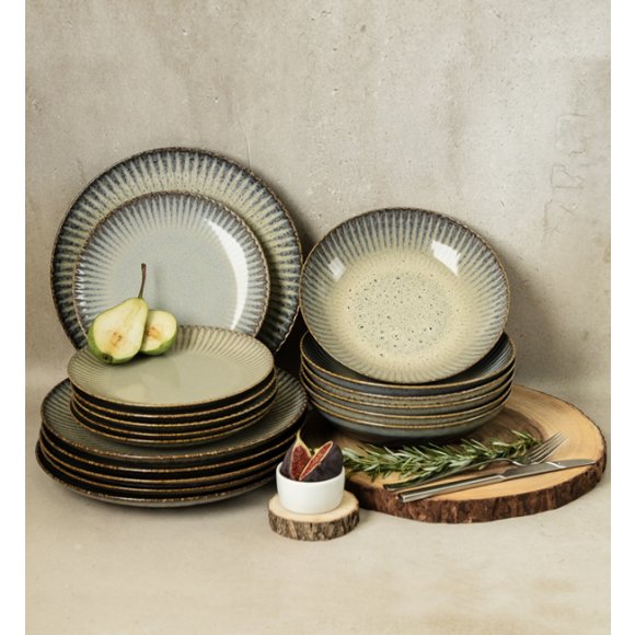 WYPRZEDAŻ! LUBIANA STONEWARE CERAMIKA / METEOR DESERT / Komplet 8 talerzy dla 4 osób / porcelana