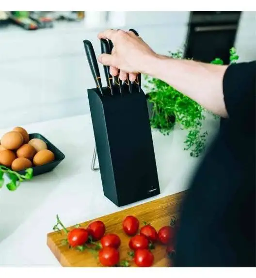 FISKARS EDGE 1003099 Zestaw 5 noży kuchennych w bloku czarnym / stal 420J2 / czarne ostrza + OSTRZAŁKA Koopman
