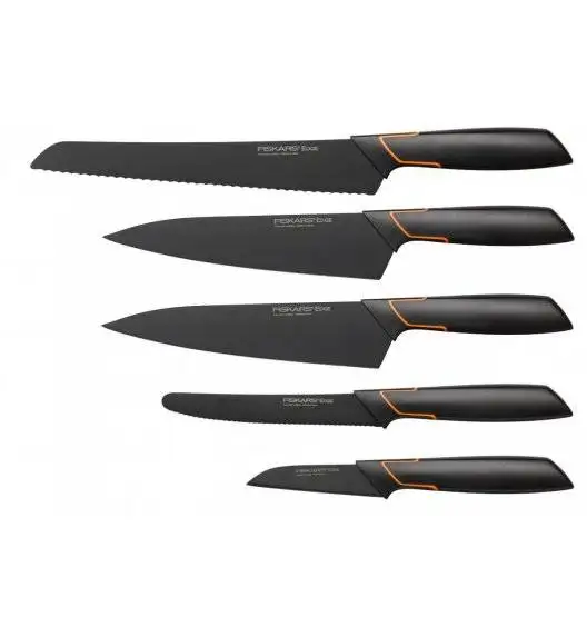 FISKARS EDGE 1003099 Zestaw 5 noży kuchennych w bloku czarnym / stal 420J2 / czarne ostrza + OSTRZAŁKA Koopman