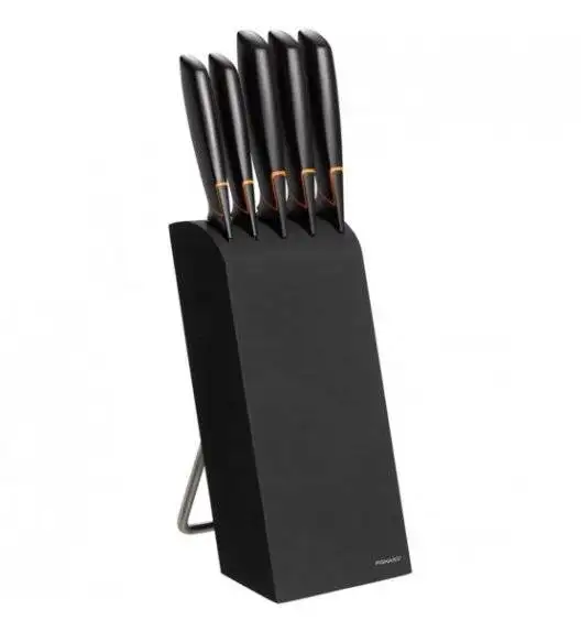 FISKARS EDGE 1003099 Zestaw 5 noży kuchennych w bloku czarnym / stal 420J2 / czarne ostrza + OSTRZAŁKA Koopman