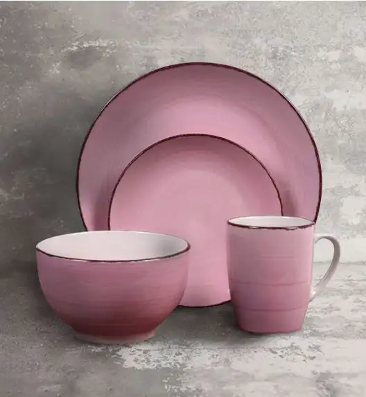 WYPRZEDAŻ! EXCELLENT HOUSEWARE Serwis obiadowy 4 el / 1 os różowy / ceramika