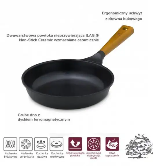 GERLACH NATUR Patelnia 20 cm z powłoką ceramiczną ILAG® Non-Stick Xera Dur 2 