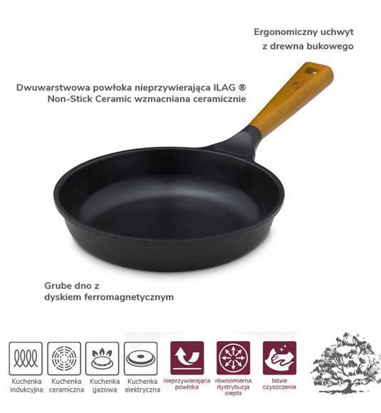 GERLACH NATUR Patelnia 20 cm z powłoką ceramiczną ILAG® Non-Stick Xera Dur 2 