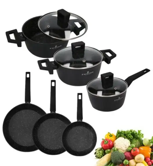 ZWIEGER FORTE Komplet garnków z pokrywkami 6 el /16, 18, 20 cm + Patelnia 20, 24, 28 cm + pokrywki Zwieger / aluminium