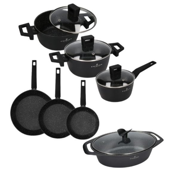 ZWIEGER FORTE Komplet garnków z pokrywkami 6 el /16, 18, 20 cm + Patelnia 20, 24, 28 cm +Brytfanna Forte / aluminium