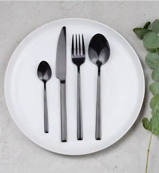 AMBITION COMO BLACK Komplet sztućców 36 el dla 6 osób w pudełku / czarne sztućce