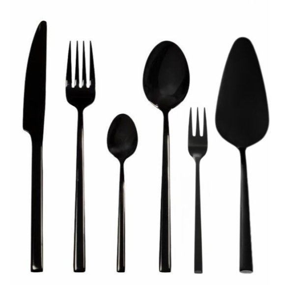 AMBITION COMO BLACK Komplet sztućców 30 el dla 6 osób + łopatka do ciasta w pudełku / czarne sztućce