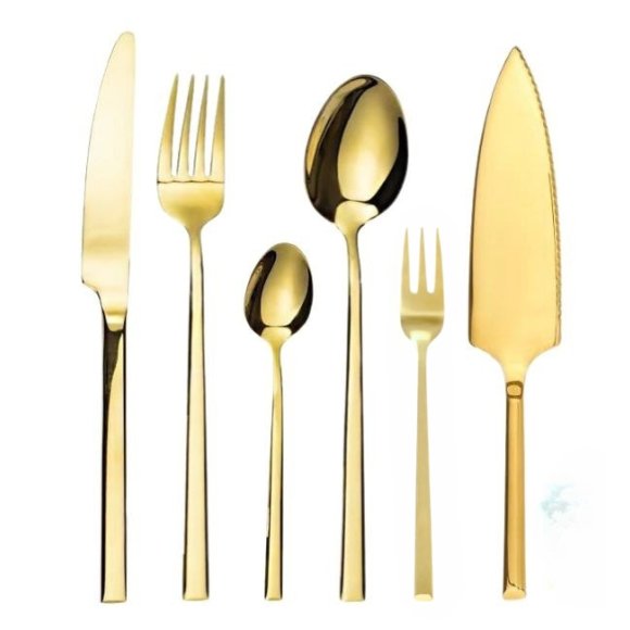 AMBITION COMO GOLD Komplet sztućców złotych 30 el dla 6 osób + łopatka do ciasta w pudełku