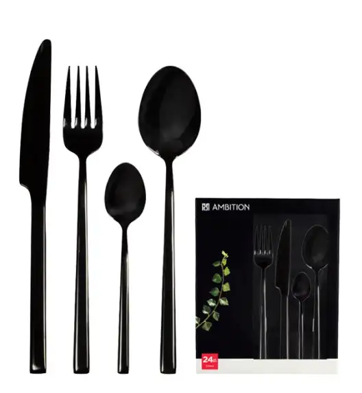 AMBITION COMO BLACK Komplet sztućców 60 el dla 12 osób w pudełku / czarne sztućce