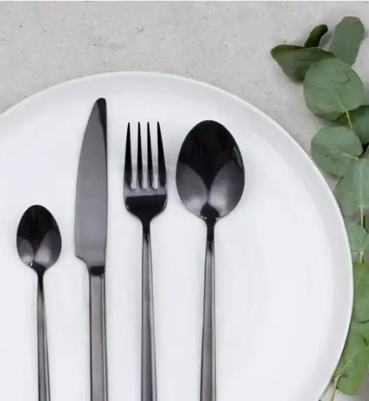 AMBITION COMO BLACK Komplet sztućców 108 el dla 18 osób w pudełku / czarne sztućce