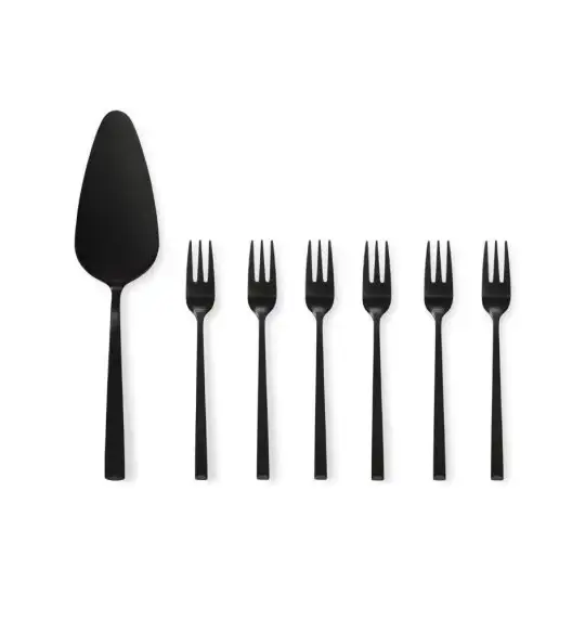 AMBITION COMO BLACK Komplet sztućców 90 el dla 18 osób + 3x Łopatka do ciasta w pudełku / czarne sztućce