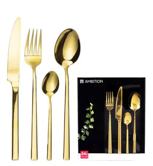 AMBITION COMO GOLD Komplet sztućców złotych 90 el dla 18 osób w pudełku