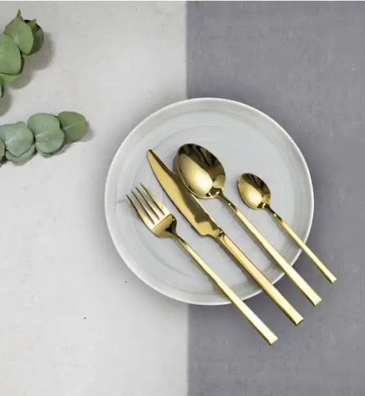 AMBITION COMO GOLD Komplet sztućców złotych 90 el dla 18 osób + 3x Łopatka do ciasta w pudełku