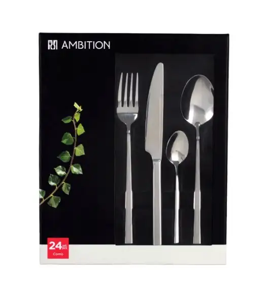 AMBITION COMO Komplet sztućców 60 el dla 12 osób w pudełku / srebrne