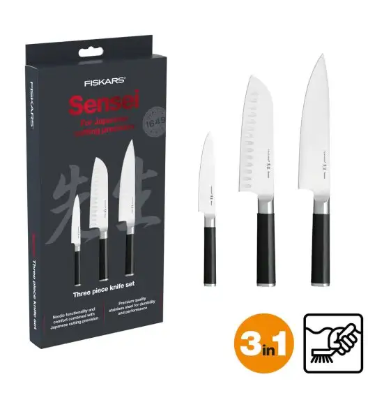 FISKARS SENSEI 1024274 Komplet 3 noży kuchennych w pudełku / stal nierdzewna