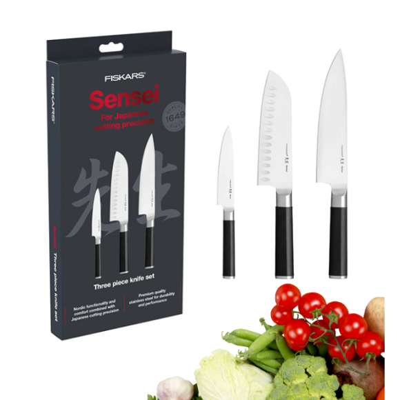 FISKARS SENSEI 1024274 Komplet 3 noży kuchennych w pudełku / stal nierdzewna