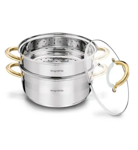 KonigHOFFER FARO GOLD Garnek do gotowania na parze z pokrywką 20 cm / 2,9 l / stal nierdzewna / indukcja