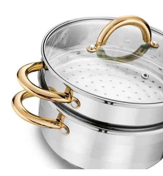 KonigHOFFER FARO GOLD Garnek do gotowania na parze z pokrywką 20 cm / 2,9 l / stal nierdzewna / indukcja