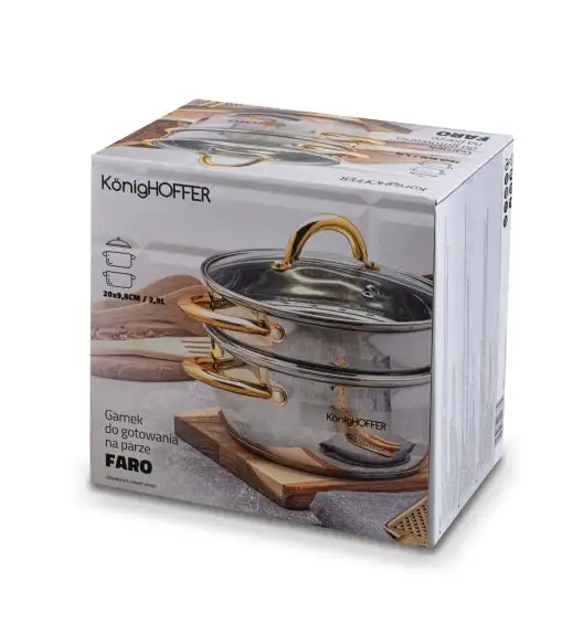 KonigHOFFER FARO GOLD Garnek do gotowania na parze z pokrywką 20 cm / 2,9 l / stal nierdzewna / indukcja