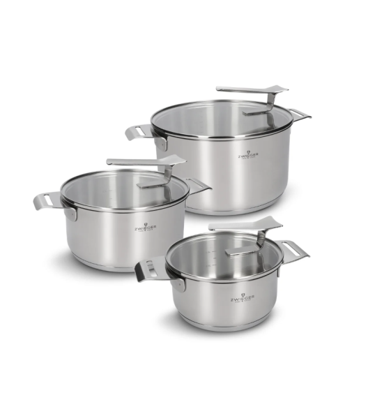 ZWIEGER VISIONARY Komplet 3 garnki z pokrywkami 16, 20, 24 cm / stal nierdzewna / indukcja