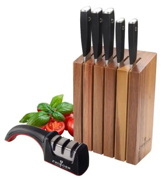 ZWIEGER MAGNETO Komplet 5 noży w bloku drewnianym / stal nierdzewna + drewno akacjowe + ostrzałka Rapid
