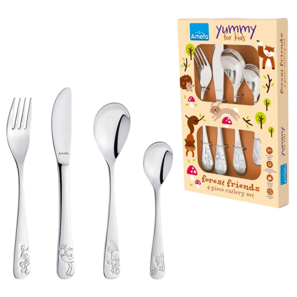 WYPRZEDAŻ! AMEFA FOREST FRIENDS Sztućce dla dzieci 4 elementy / stal nierdzewna