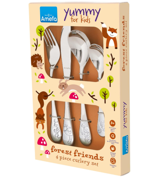 WYPRZEDAŻ! AMEFA FOREST FRIENDS Sztućce dla dzieci 4 elementy / stal nierdzewna