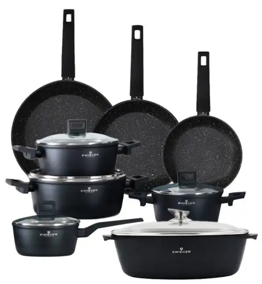 ZWIEGER FORTE Komplet garnków z pokrywkami / 16, 18, 20, 24 cm + Patelnie 20, 24, 28 cm + Brytfanna VERON