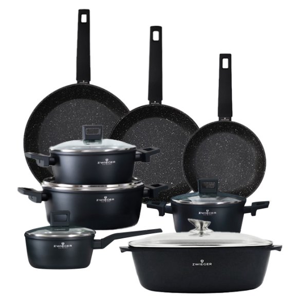 ZWIEGER FORTE Komplet garnków z pokrywkami / 16, 18, 20, 24 cm + Patelnie 20, 24, 28 cm + Brytfanna VERON