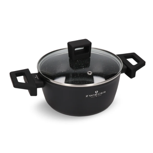 ZWIEGER FORTE Komplet garnków z pokrywkami / 16, 18, 20, 24 cm + Patelnie 20, 24, 28 cm + Pokrywki szklane KAIA HOME