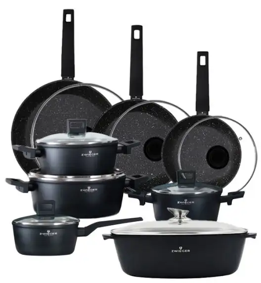 ZWIEGER FORTE Komplet garnków z pokrywkami / 16, 18, 20, 24 cm + Patelnie 20, 24, 28 cm + Pokrywki + Brytfanna VERON